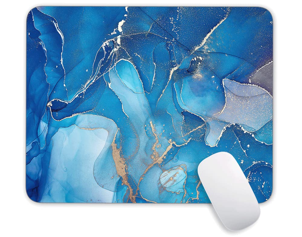 Bright Blue Gold Marble Mouse Pad, Gaming Mouse Mat With Custom Design, Square Waterproof Mouse Pad Non-Slip Rubber Base Mousepa