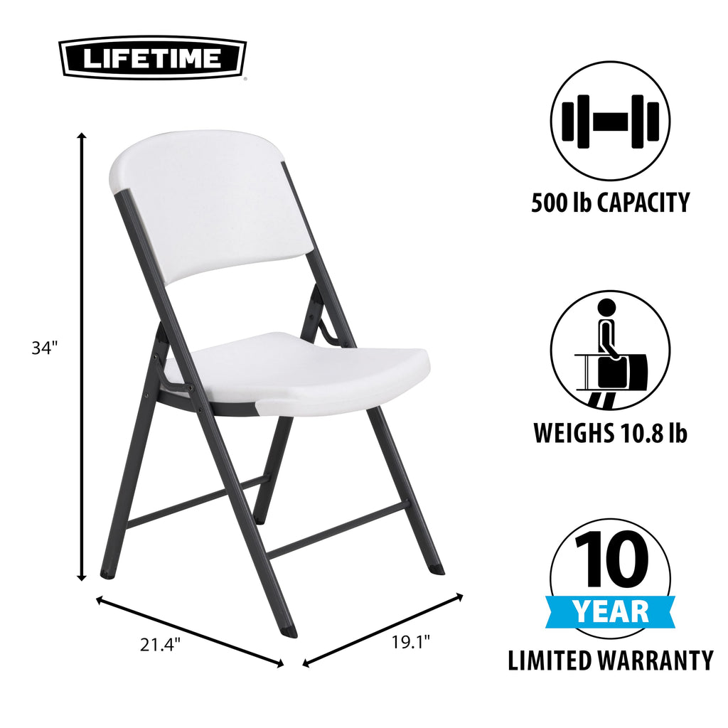 LIFETIME 42804 Commercial Grade Folding Chair High-Impact Polyethylene White Granite