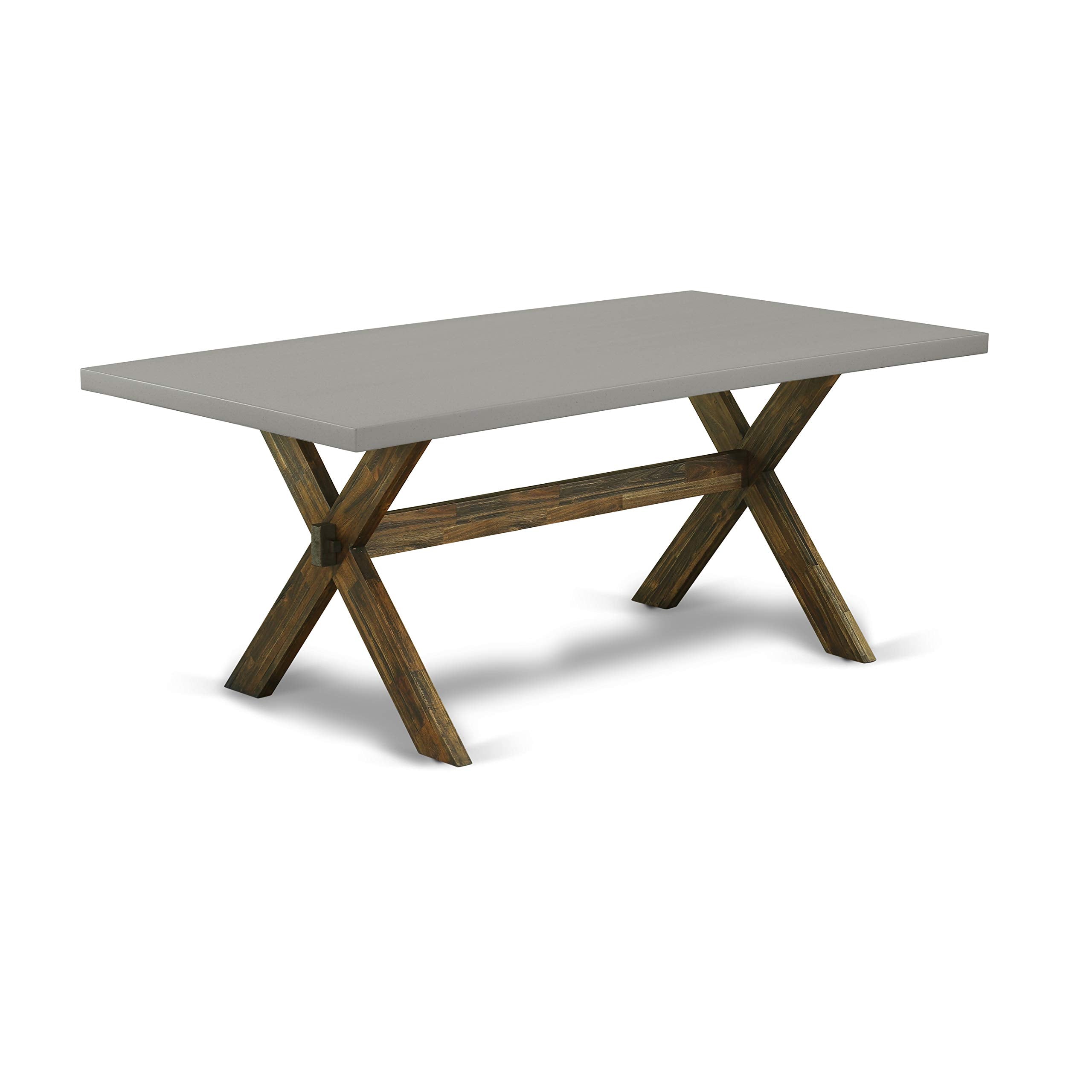 East West Furniture X797Mzn32-9 9 Piece Dining Table Set Includes A Rectangle Dining Room Table With X-Legs And 8 Light Beige Linen Fabric Parsons Chairs, 40X72 Inch, Multi-Color