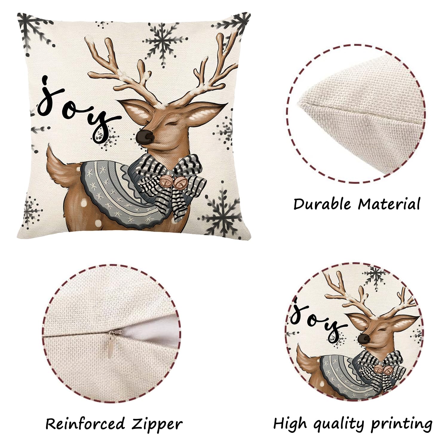Onfaon Christmas Decorations - Christmas Pillow Covers 18X18 Set Of 4, Holiday Christmas Decor Home Sofa Couch Cushion Indoor De