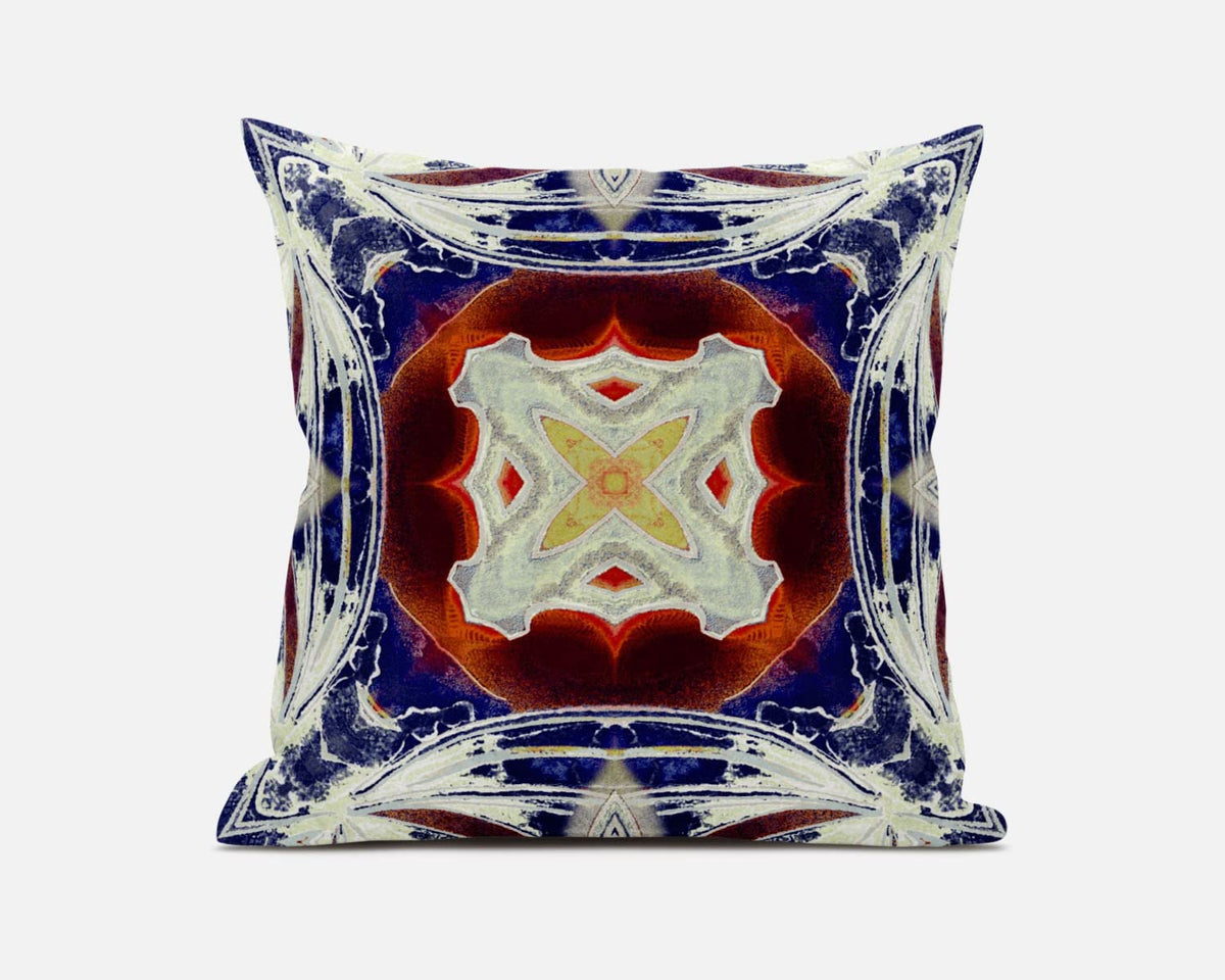 HomeRoots Indigo Orange Magenta White 20â€ Indigo White Geo Tribal Suede Throw Pillow