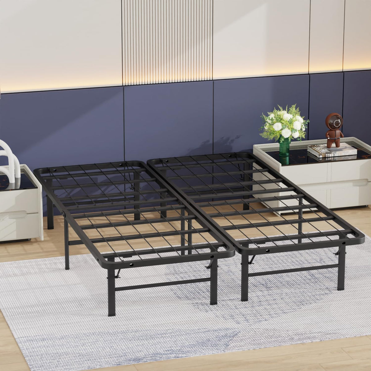Queen Bed Frame Metal Platform Bed Frame Queen Size 14 Inch Mattress Foundation Box Spring Replacement Heavy Duty Steel Slat Noi