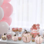 7 Pcs Assorted Artificial Gold Brushed Pink Pumpkins Rustic Decorative Pumpkins Foam Pumpkins For Fall Halloween Harvest Wedding