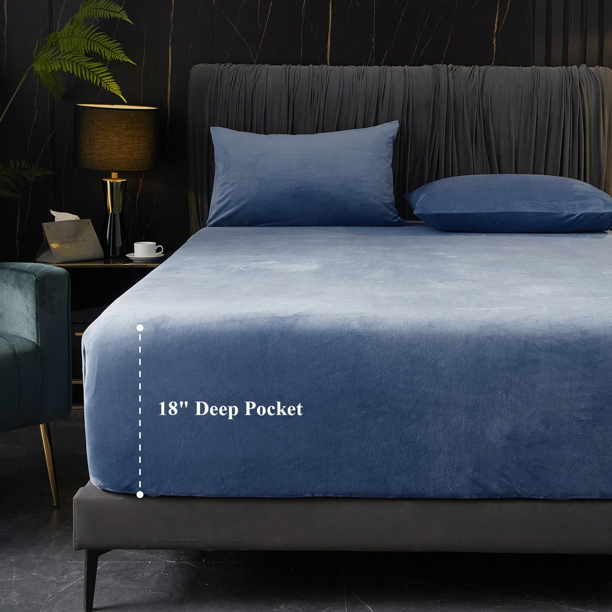 Ivellow Velvet Fitted Sheet Queen Size, 1 Pack Luxury Flannel Bed Sheets With 18    Extra Deep Pocket Queen Fitted Sheet Only Ex