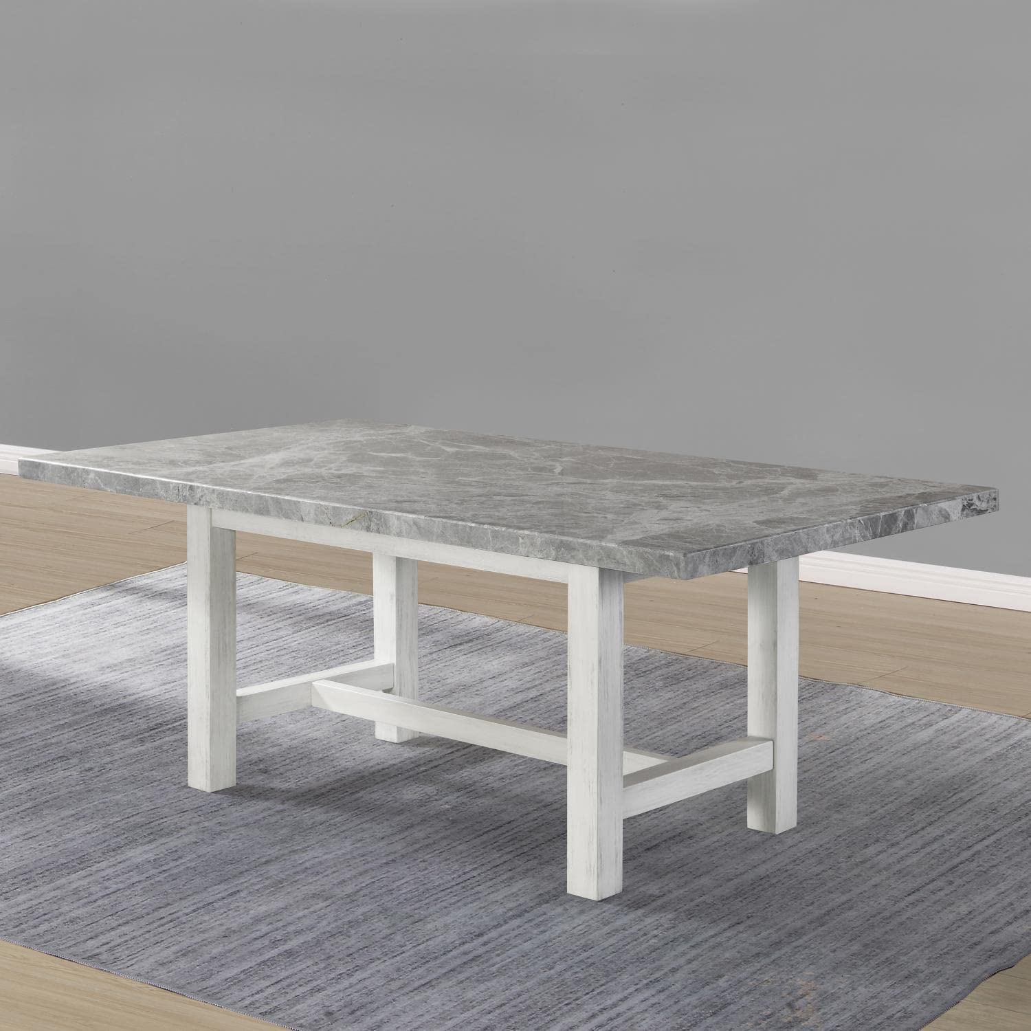 Steve Silver Furniture Canova 7pc Marble Dining Table Set, incl. with 78-Inch Rectangular Marble Dining Table and 6 Gray Velvet Dining Side Chairs, 78" L x 42" W x 30" H, White, Grey
