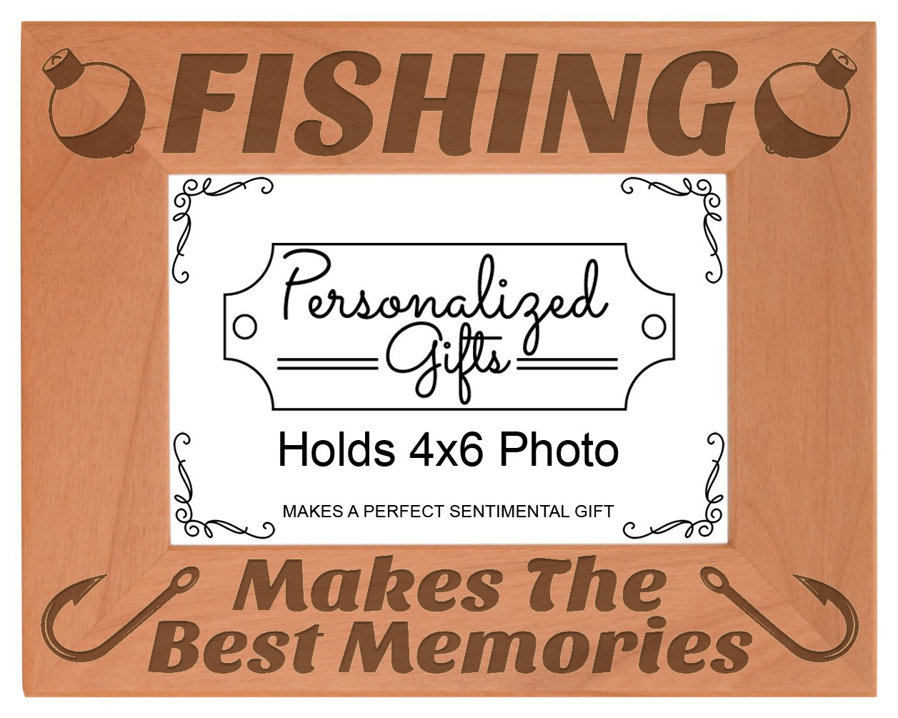 ThisWear Fishing Picture Frame Fishing Makes the Best Memories Fish Gifts Wood Engraved 4x6 Landscape Frame
