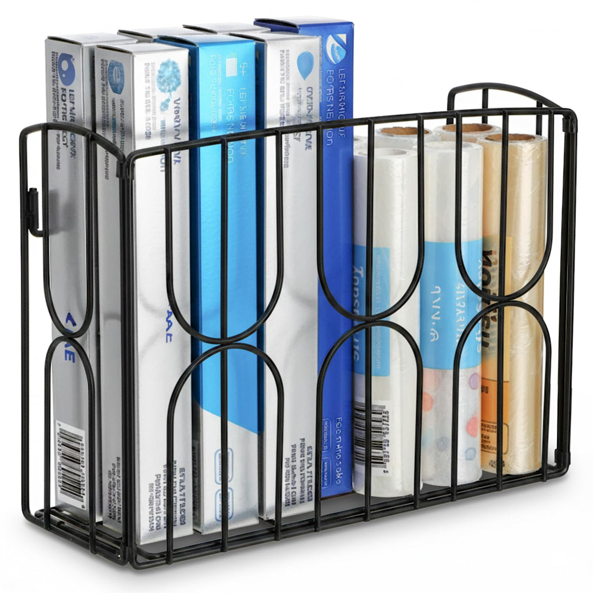 DEAYOU Kitchen Wrap Organizer Rack Wall Mount, Cabinet Door Storage Basket, Sturdy Metal Aluminum Foil Holder for Sandwich Bag, 