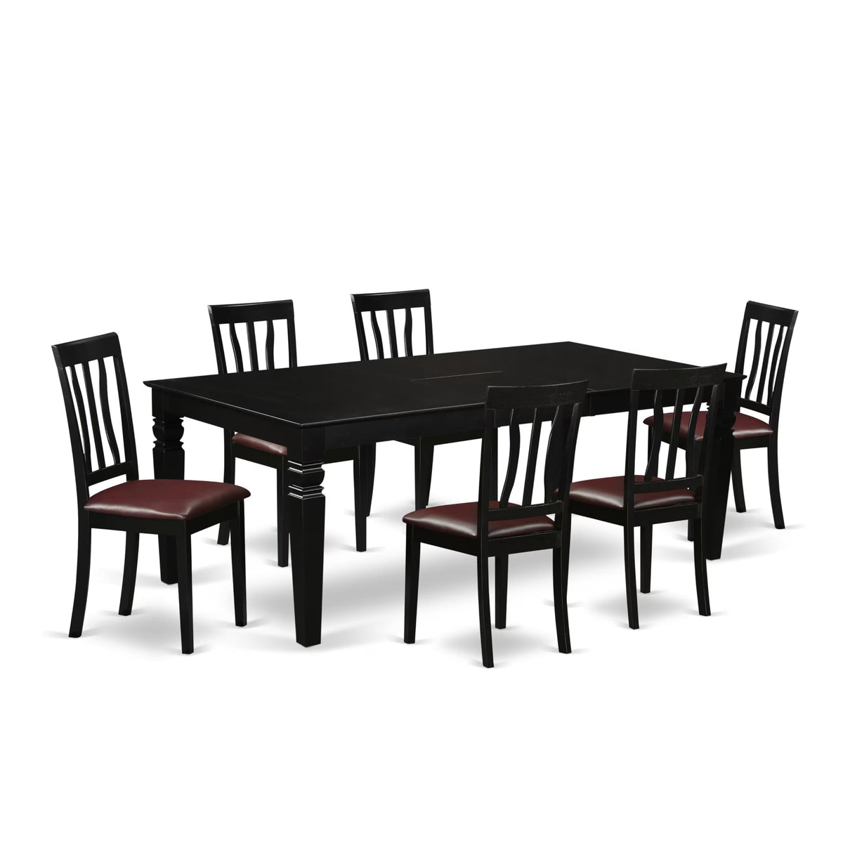 East West Furniture LGAN7-BLK-LC 7 Piece Kitchen Table Set Consist of a Rectangle Dining Table with Butterfly Leaf and 6 Faux Leather Dining Room Chairs, 42x84 Inch, Black