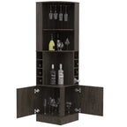DEPOT E-SHOP Egina Corner Bar Cabinet with Two External Shelves, 71.1" H, Dark Walnut, Living Room