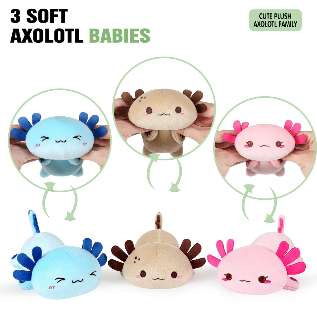 Onsoyours Axolotl Stuffed Animal Mommy 19.7" with 3 Baby Axolotls Plush Pillow Toys, Pink, Polyester