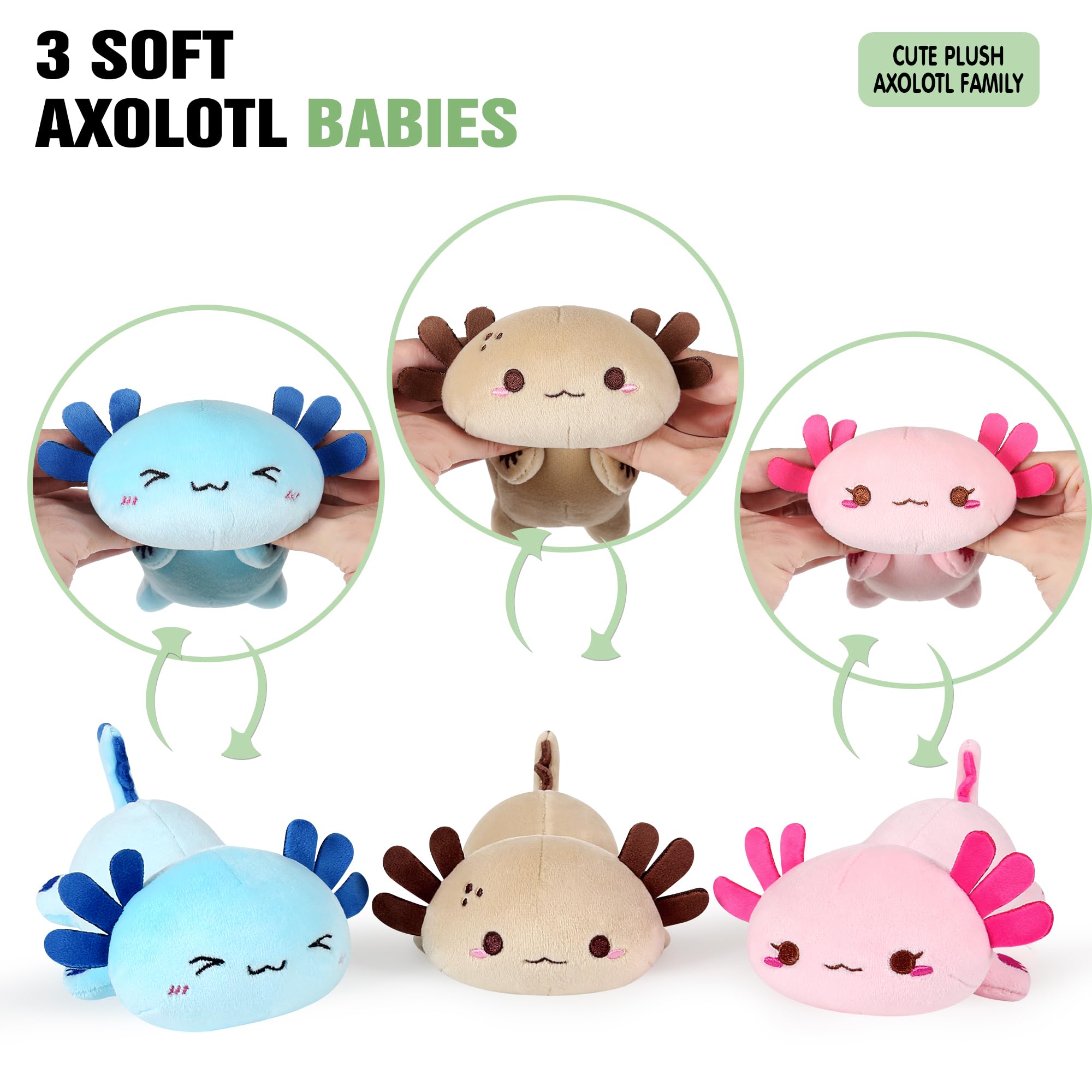 Onsoyours Axolotl Stuffed Animal Mommy 19.7" with 3 Baby Axolotls Plush Pillow Toys, Pink, Polyester