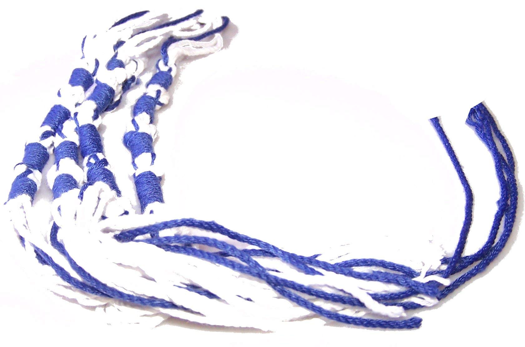 Holy Land Market Tzitzits (Set of Four) White with Blue Thread - Tassels (with Longer Blue Messiah Thread) (Royal Blue)