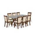 East West Furniture X797Mzn32-9 9 Piece Dining Table Set Includes A Rectangle Dining Room Table With X-Legs And 8 Light Beige Linen Fabric Parsons Chairs, 40X72 Inch, Multi-Color