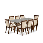 East West Furniture X797Mzn32-9 9 Piece Dining Table Set Includes A Rectangle Dining Room Table With X-Legs And 8 Light Beige Linen Fabric Parsons Chairs, 40X72 Inch, Multi-Color