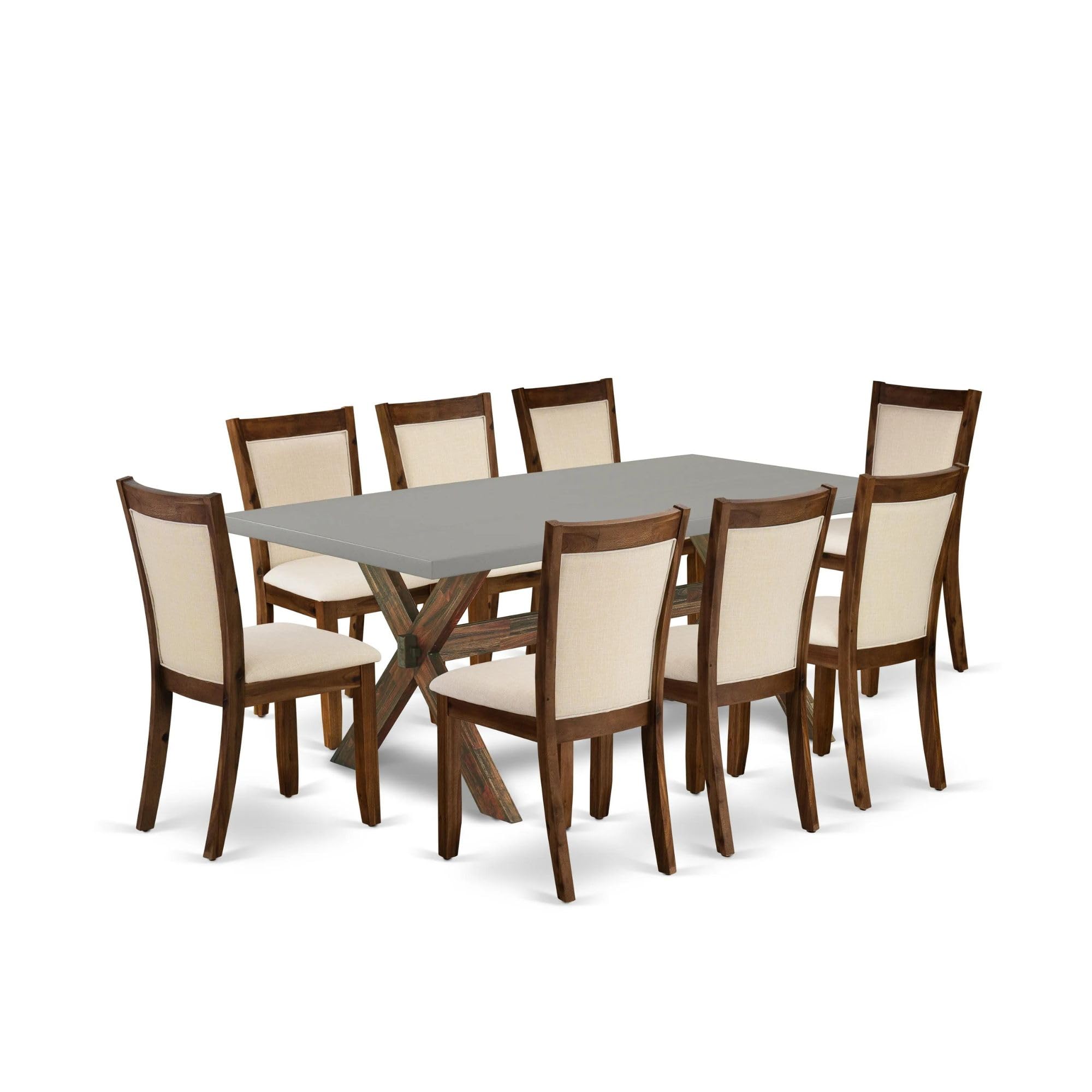 East West Furniture X797Mzn32-9 9 Piece Dining Table Set Includes A Rectangle Dining Room Table With X-Legs And 8 Light Beige Linen Fabric Parsons Chairs, 40X72 Inch, Multi-Color
