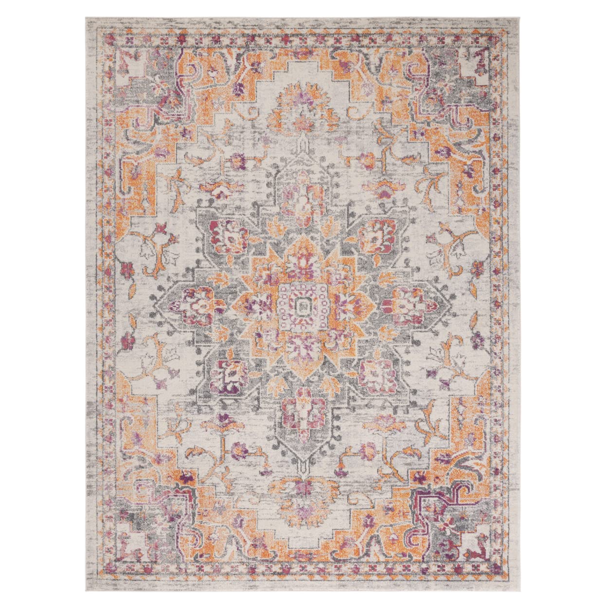 SAFAVIEH Madison Collection X-Large Area Rug - 12 x 18, Beige & Orange, Medallion Distressed Design, Non-Shedding & Easy Care,