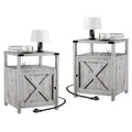 HOSEOKA Farmhouse Nightstand Set of 2 with Charging Station, Rustic End Table Bedroom with Storage Living Room Side Table Night 