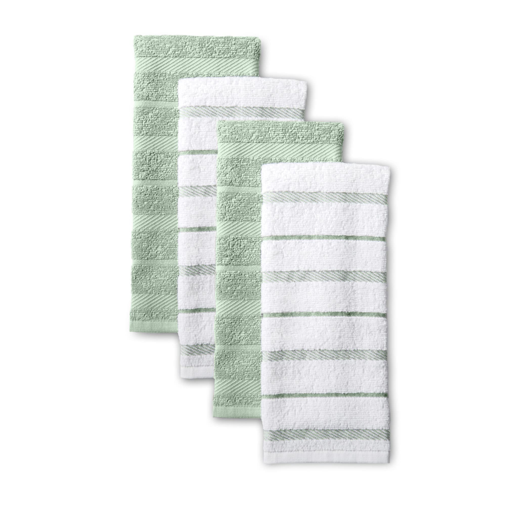 KitchenAid Albany Kitchen Towel 4-Pack Set, Pistachio/White, 16x26