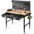 VEVOR Workbench Adjustable Height 28-39.5 Work Bench for Garage Oak Plank & Carbon Steel Heavy Duty Workbench 2000lbs Weight Cap