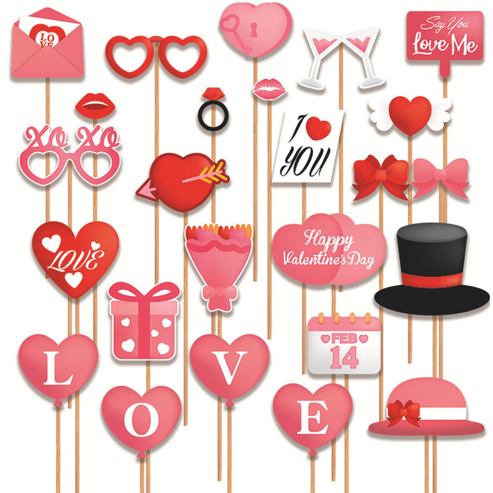 Valentine's Day Photo Booth Props Selfie Photobooth Props for Photoshoot Funny Masks Love Heart Glasses Mustache Backdrop Decora