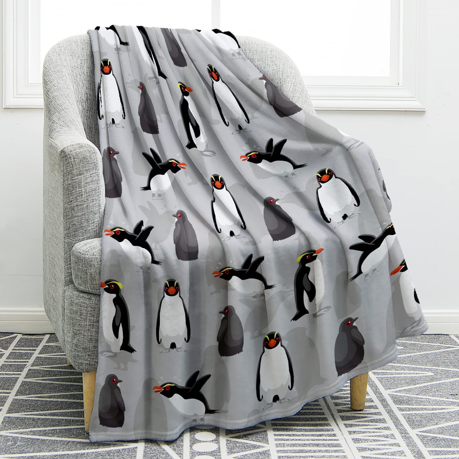 Jekeno Penguin Blanket Birthday For Dad Women Kids Boys Teens Presents Home Bedroom Living Room Antarctic Animals Decor Soft Coz