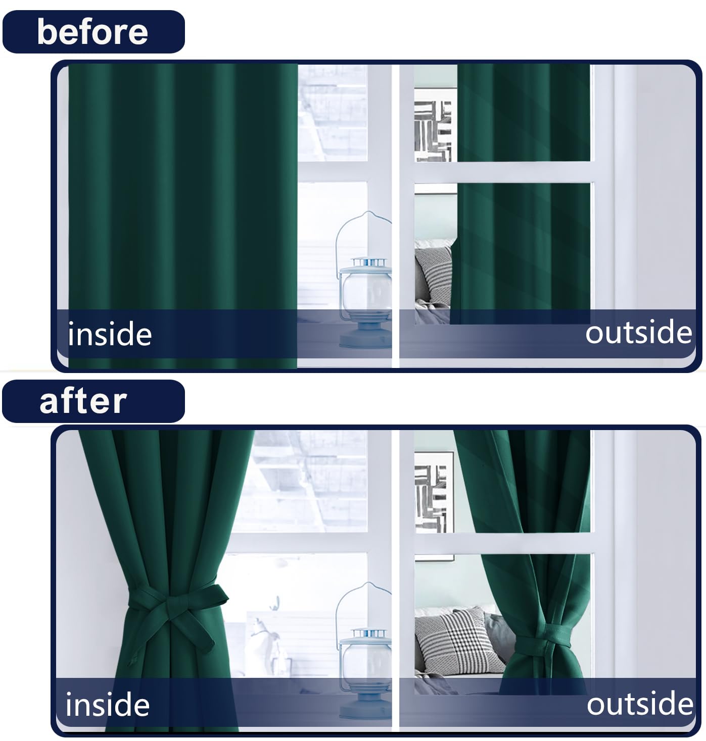 Hiasan Christmas Blackout Curtains 45 Inch Long, Light Blocking Thermal Insulated Rod Pocket & Back Tab Emerald Green Drapes Sew