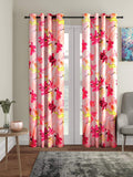 Home Sizzler Semi Sheer 2 Pieces 3D Flower Eyelet Polyester Long Door Curtains  9 Feet, Pink