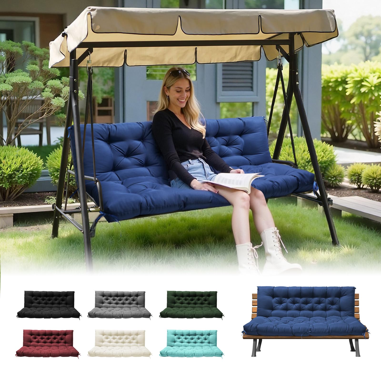 Danghoogy Porch Swing Cushions, Waterproof Outdoor Swing Cushions For Patio Furniture With Backresk, 2-3 Seater Thickened Patio