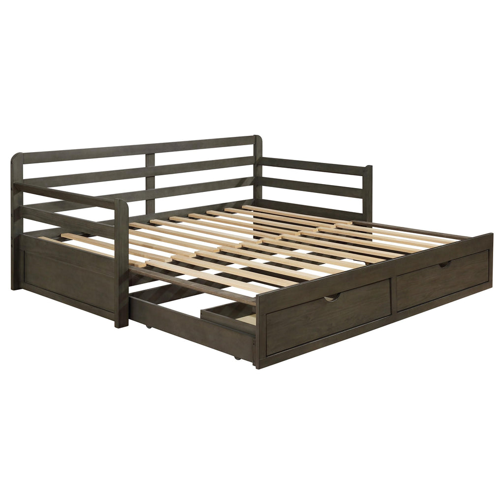 Coaster Home Furnishings Sorrento Farmhouse Wood Twin XL Size Daybed with Extension Trundle for Guestroom 34-inch Headboard Bedroom Lounger Grey 305706