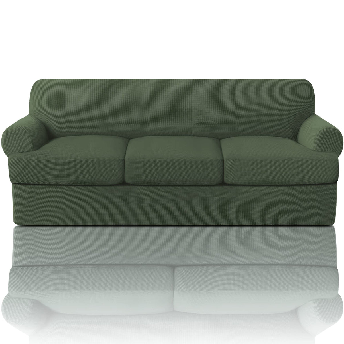 Princedeco T Cushion Sofa Slipcover 4 Pieces Sofa Covers For T Cushion Sofa Soft Couch Cover Sofa Slip Covers Furniture Covers With 3 Individual T Cushion Shape Seat Covers, Bronze Green