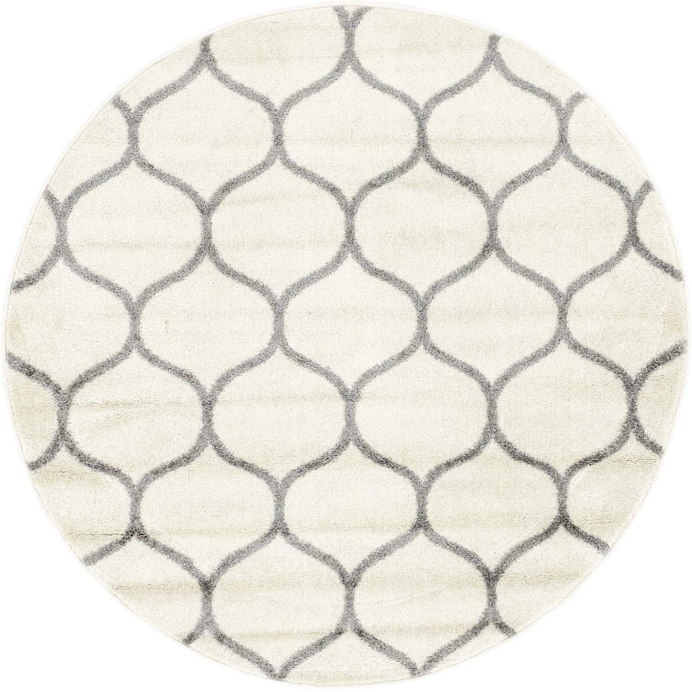 Unique Loom Trellis Frieze Collection Area Rug - Rounded (4' 1'' Round, Ivory/ Gray)