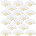 Aneco 18 Pieces White Handheld Fans Cloth Fans Bamboo Folding Fans for Wedding Decoration, Church Wedding Gifts, Party Favors, D