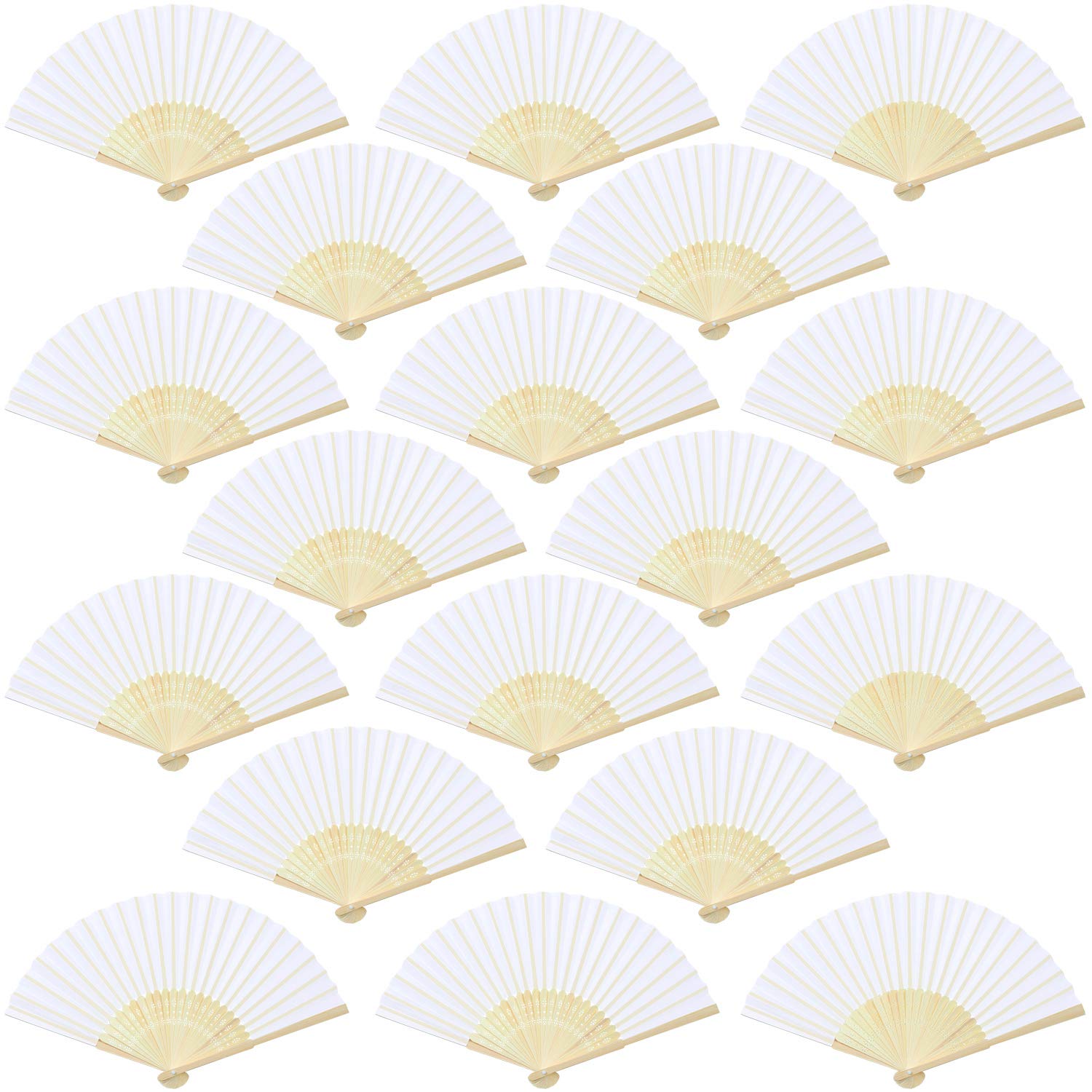 Aneco 18 Pieces White Handheld Fans Cloth Fans Bamboo Folding Fans for Wedding Decoration, Church Wedding Gifts, Party Favors, D