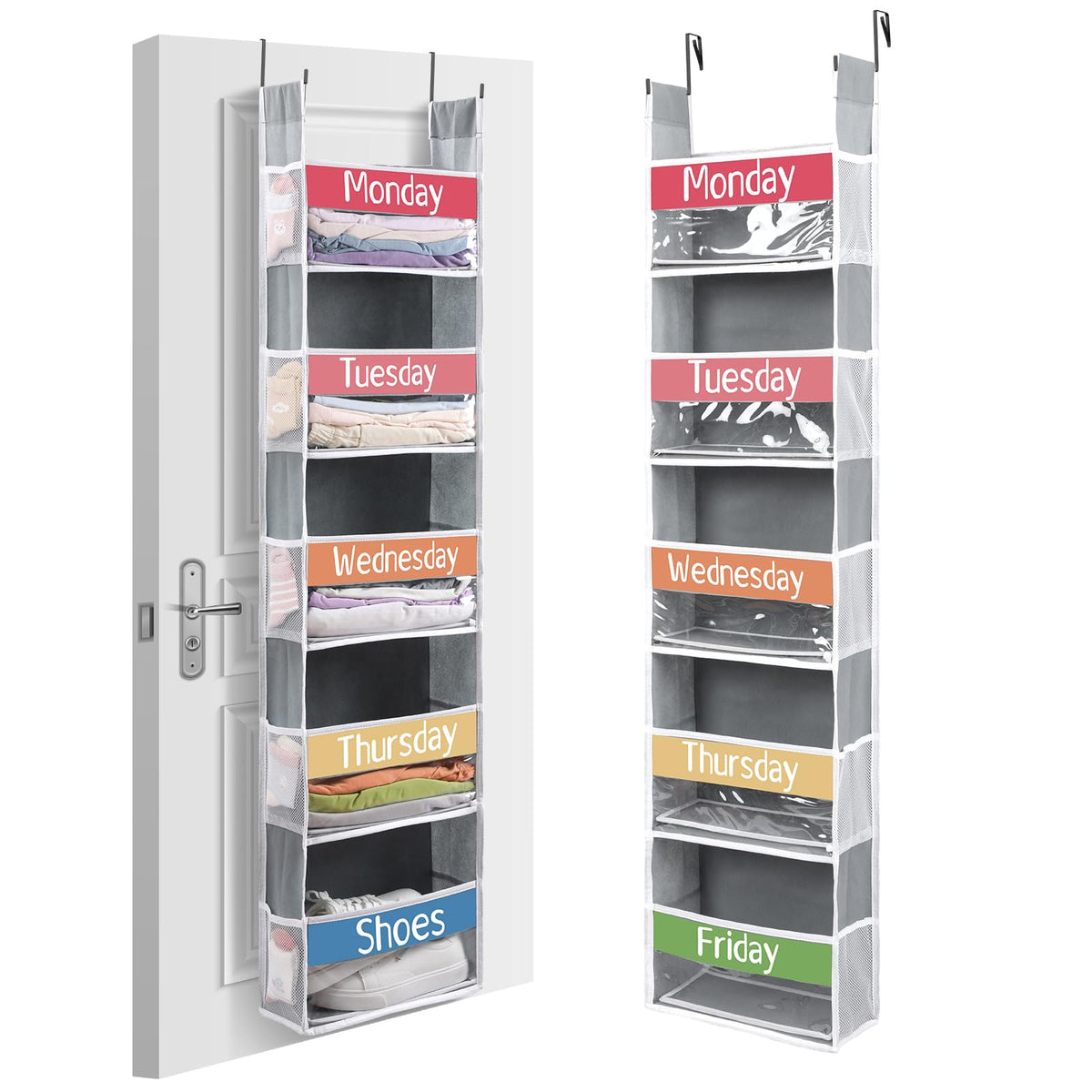 Yoojahow Grey 2 Pack 5 Shelf Weekly Kids over the Door Organizer