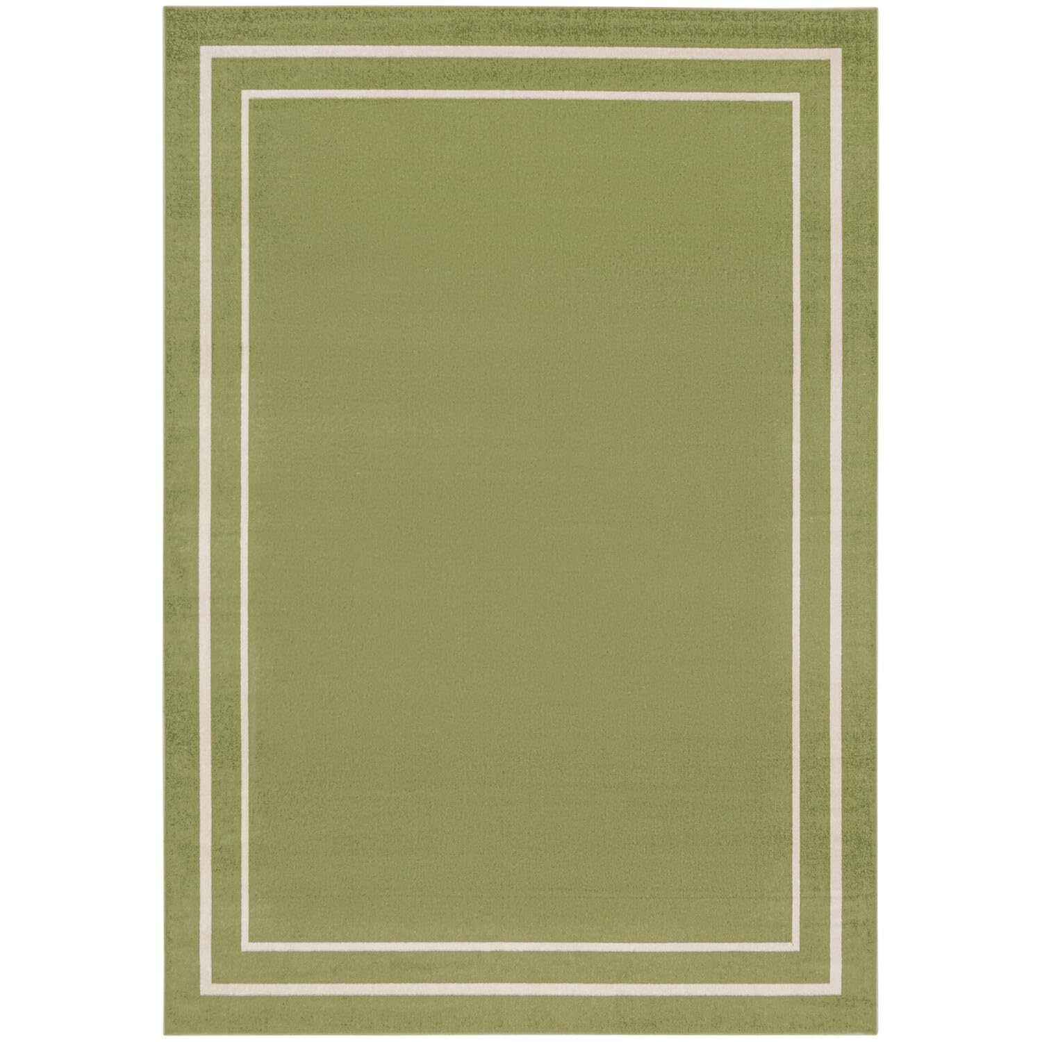Nourison Essentials Indoor/Outdoor Solid Bordered Green Ivory 9' X 12' Area Rug, Easy Cleaning, Non Shedding, Bed Room, Living R
