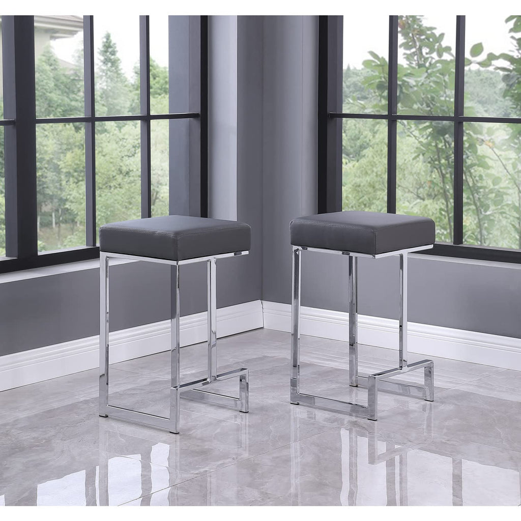 Best Master Furniture Dorrington Faux Leather Backless Counter Height Stool in Gray/Silver (Set of 2)