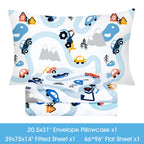 Bysure Twin Sheets Set Kids(Car Trace, Blue), 3 Pieces Easy Fit Deep Pocket Sheets Set, Breathable Wrinkle-Free Microfiber Beddi