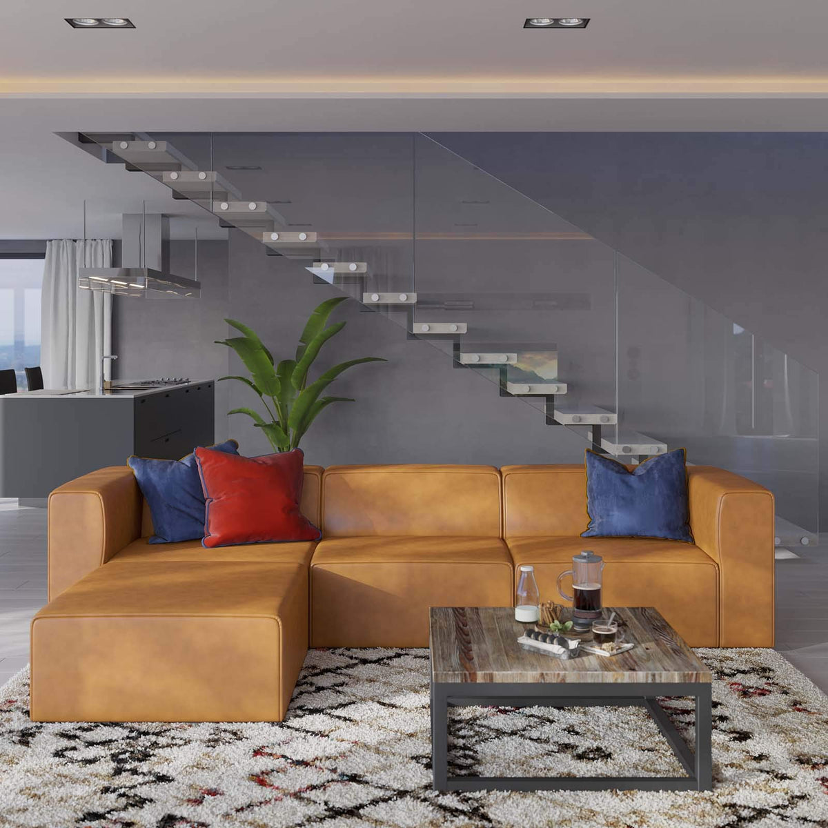 Modway Mingle Vegan Leather Sofa And Ottoman Set In Tan