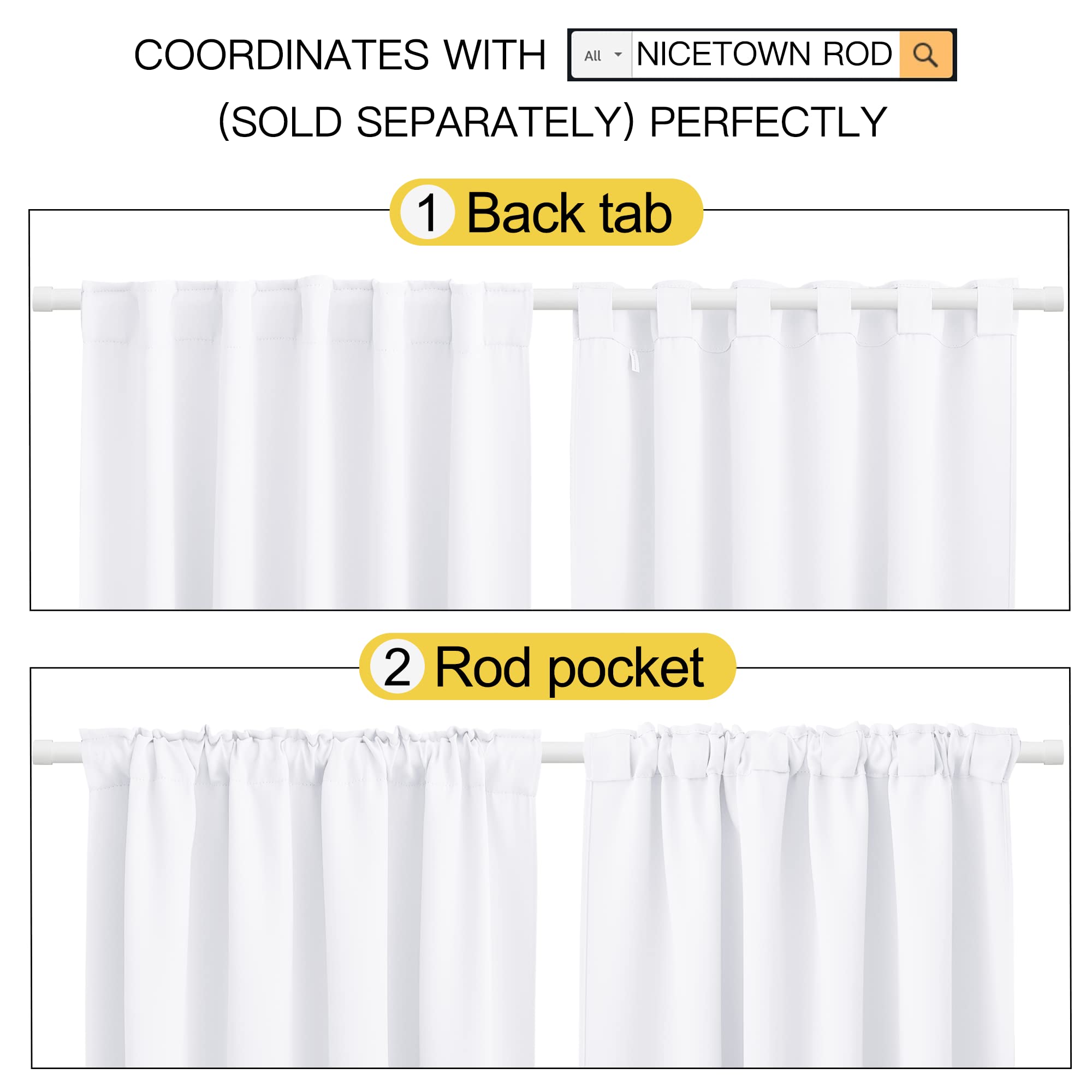 Nicetown Living Room Curtain Drapes - (White Color) W70 X L108, Set Of 2, Window Treatment Drapery Panels