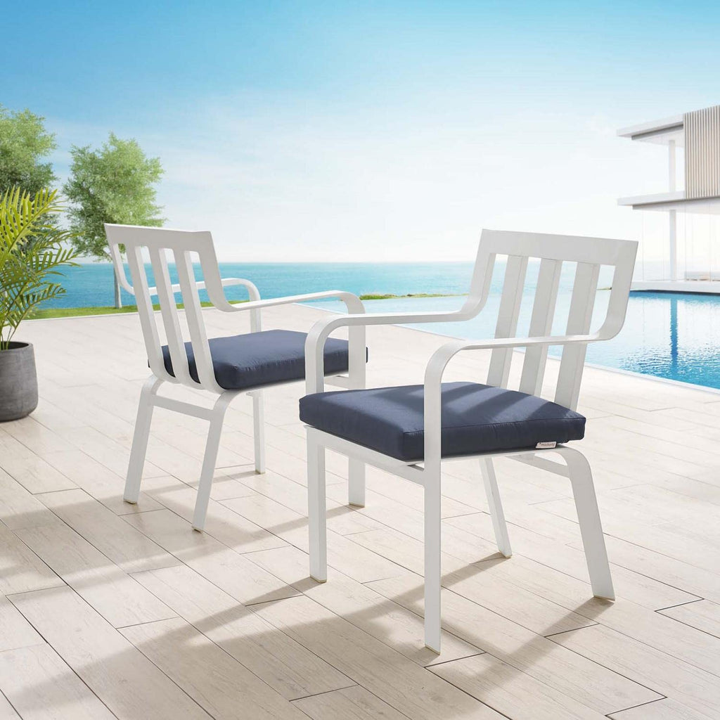 Modway Baxley 32" Modern Fabric Outdoor Patio Armchair In White/Navy (Set Of 2)