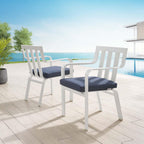 Modway Baxley 32" Modern Fabric Outdoor Patio Armchair In White/Navy (Set Of 2)