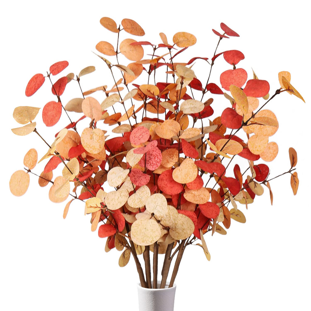 Beferr Fall Eucalyptus Stems Decor, 5Pcs 24'' Faux Eucalyptus Branches Artificial Autumn Plants Decorations Fall Floral Arrangem