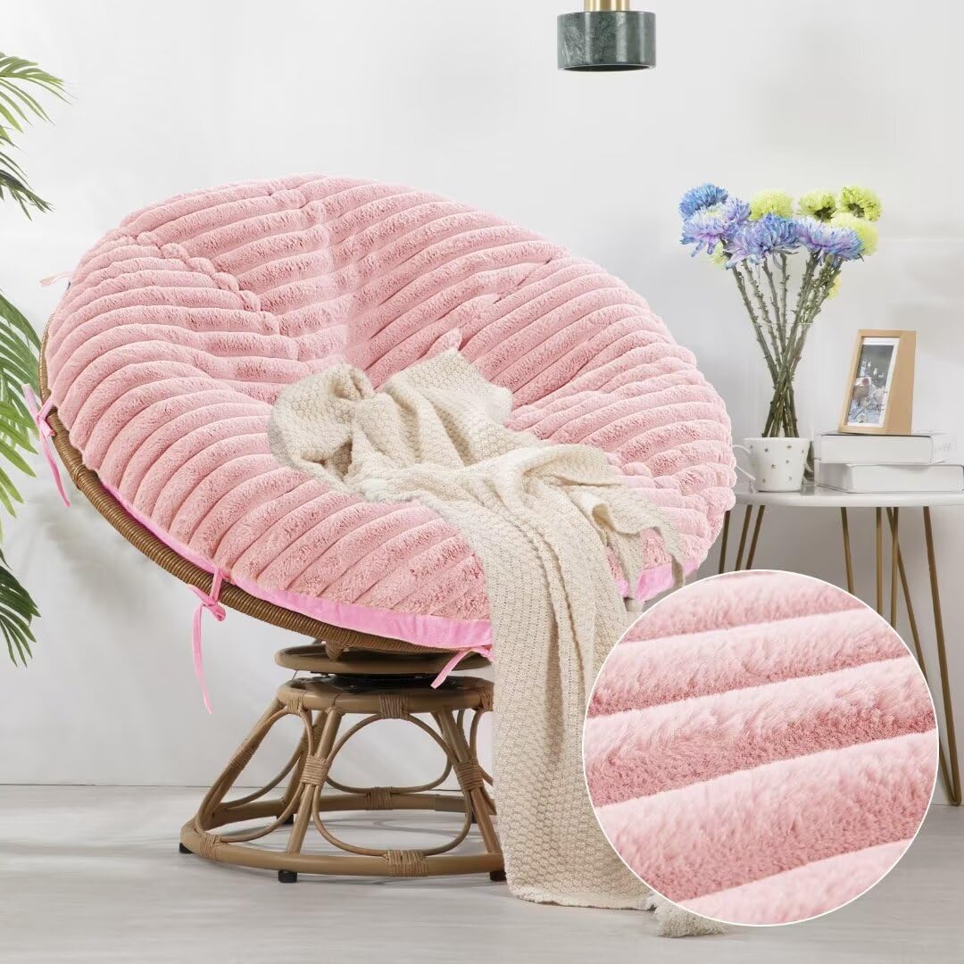 HOMBYS Fluffy Shaggy Papasan Chair Cover, Plush Faux Fur Slipcover, 55"x55", Pink, Model PAPASANPINK
