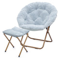 MoNiBloom Round Folding Faux Fur Saucer Chair for Bedroom Living Room Dorm Foldable Metal Frame Oversized Large Comfy Furry Padd