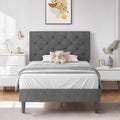 Hombck King Size Bed Frame And Headboard, Linen Fabric Upholstered Bed Frame King With Wood Slats, Button Tufted, No Box Spring Needed, Light Grey