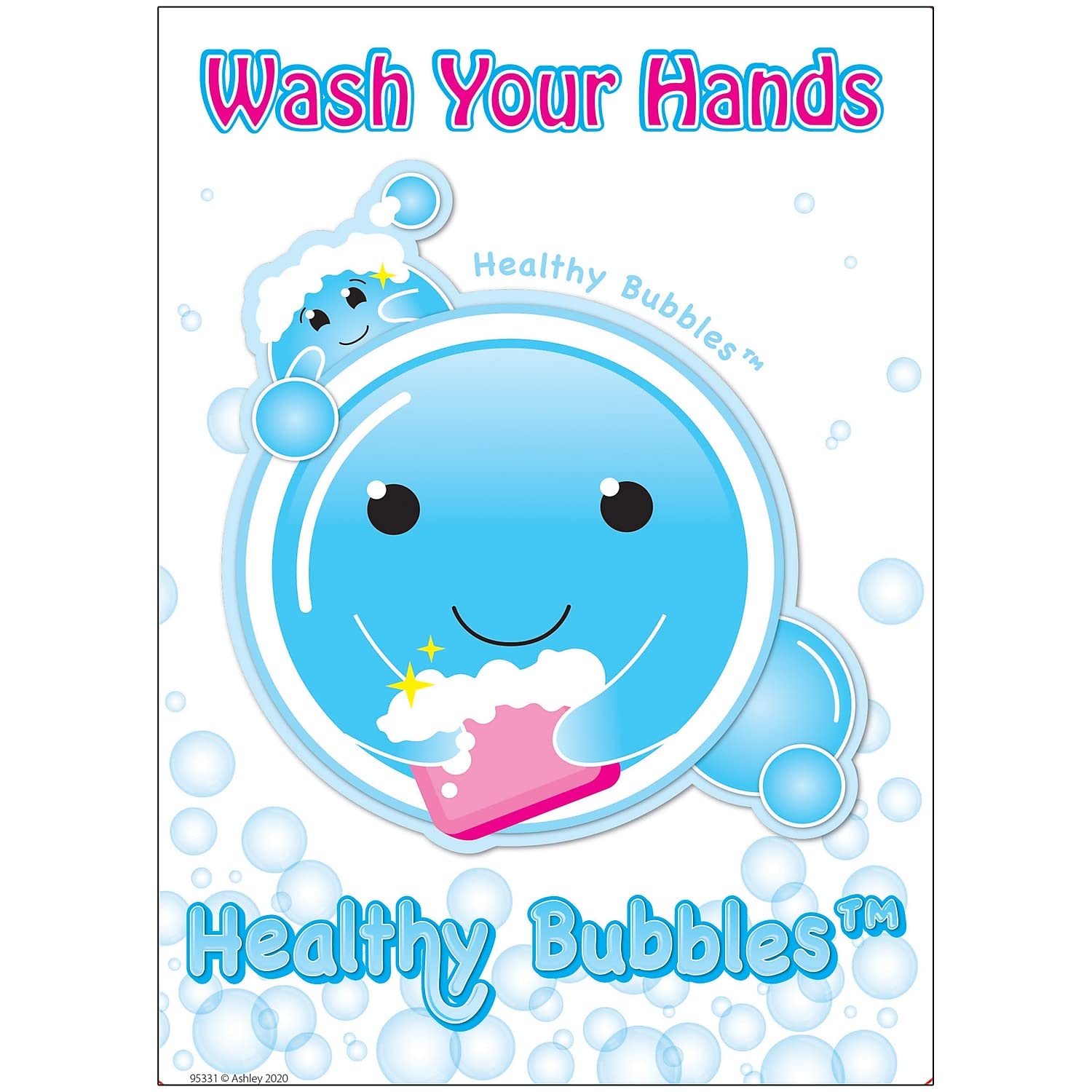 Ashley Productions Healthy Bubbles PosterMat Pals Smart Poly Space Savers Cartoon Image Wash Your Hands, 13'' x 9.5''
