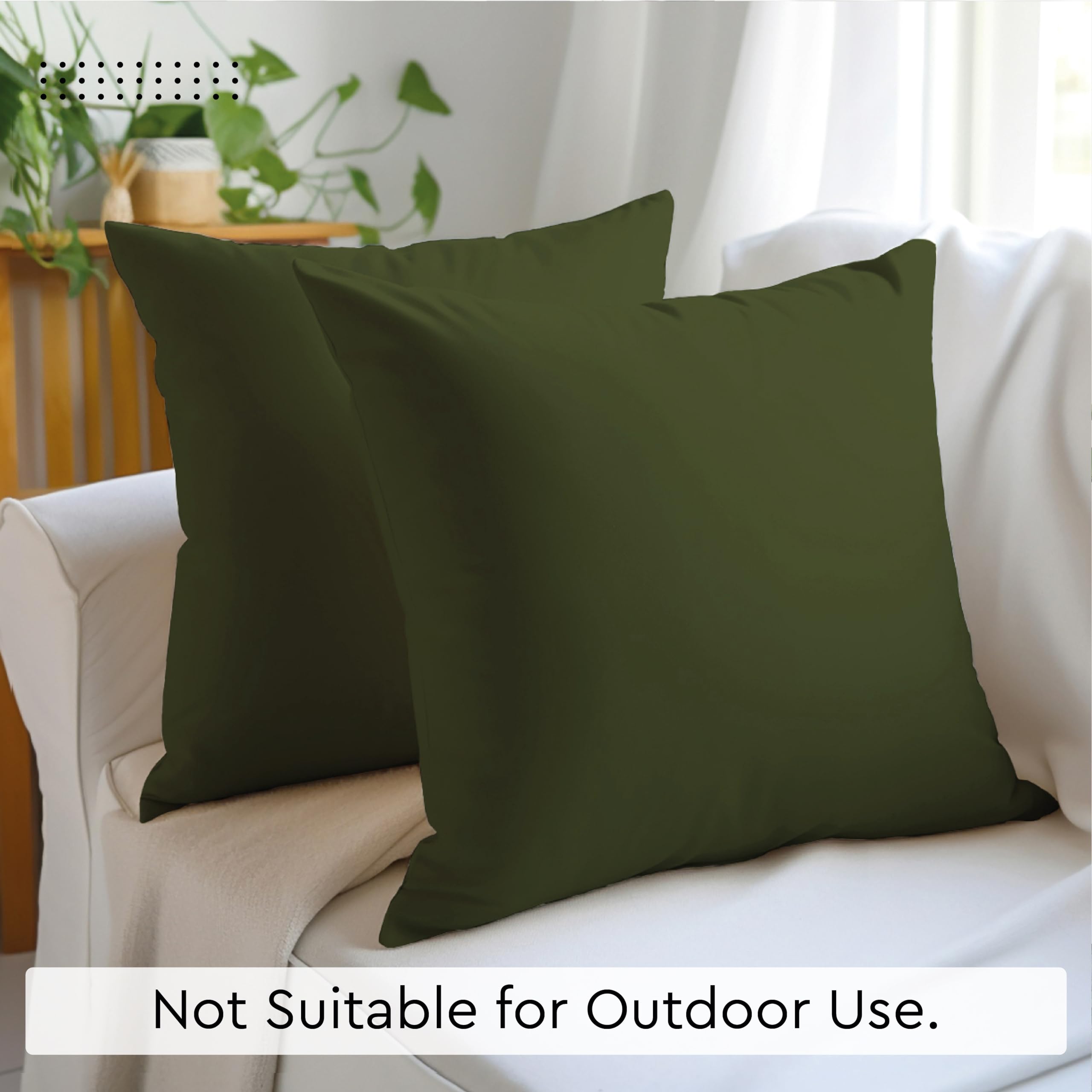 Cotton Canvas Throw Pillow Covers By Encasa Pack Of 2 Leaf Green 18'X18' No Insert With Hidden Zipper | Decorative Cushion Cov