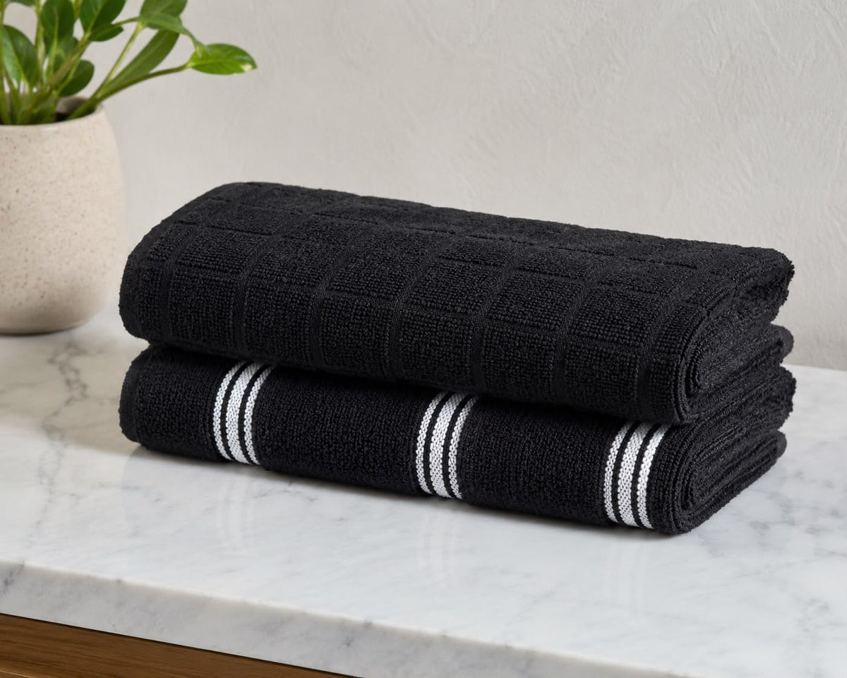 Pure Nature Essentials Terry Kitchen Towels Set Of 2  100% Cotton, Highly Absorbent, Soft & Durable Dish Towels For Kitchen, Qu