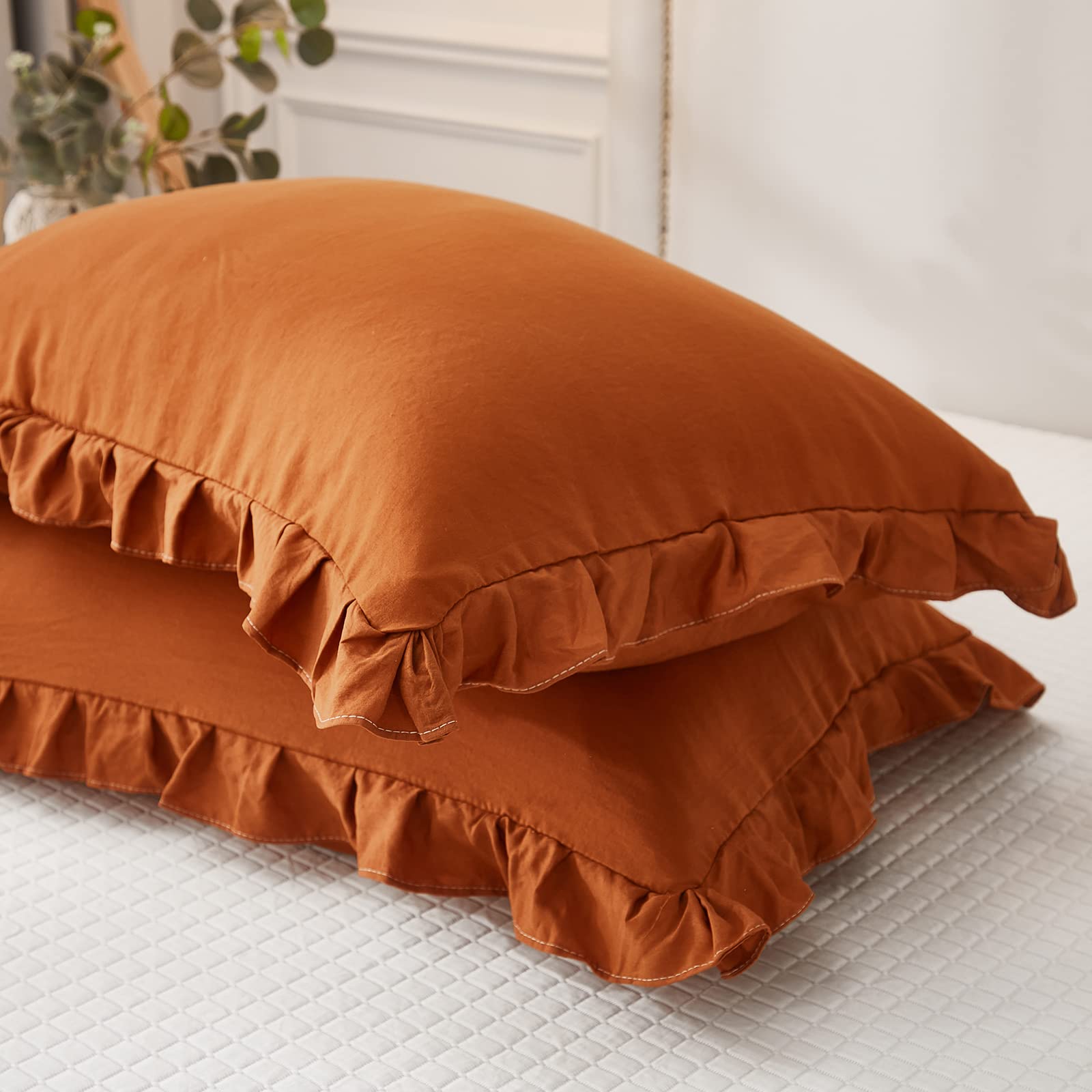 Burnt Orange Pillowcases King Pillowcases Cute Pillowcases Caramel Pumpkin Ruffled Pillow Sham Set Of 2 Solid Shabby Chic Pillow