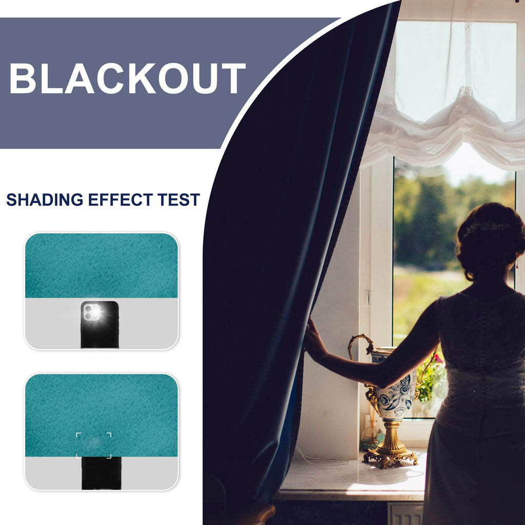 Jiuzhen Blackout Curtains For Bedroom - Thermal Insulated Room Darkening Rod Pocket Curtains For Living Room, Set Of 2 Panels With Tiebacks, 38 X 54 Inch Length, Turquoise
